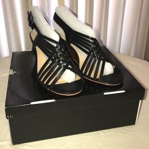 Strappy Cage-Front Mini Wedges in Black